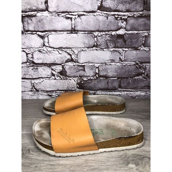Betula Birkenstock Orange Leather Cork Strap Slide Sandals Women Sz 39EU/8.5M US - Picture 8 of 16